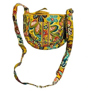 Vera Bradley Floral Print Crossbody Bag Purse Yellow Green
